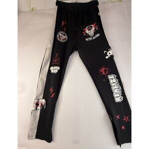 KLEEP Mens Medium Jogger Pants Black Graphic Streetwear Skull Zipper Ankle